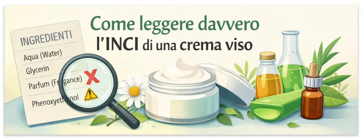 Guida visiva per leggere l’INCI di una crema viso: ingredienti, attivi, profumo e conservanti
