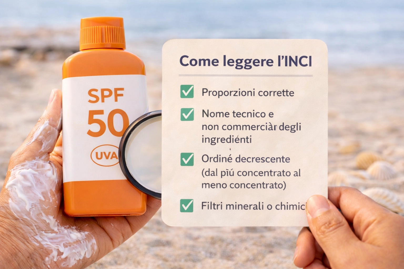 Checklist visiva per leggere meglio l’INCI di una protezione solare