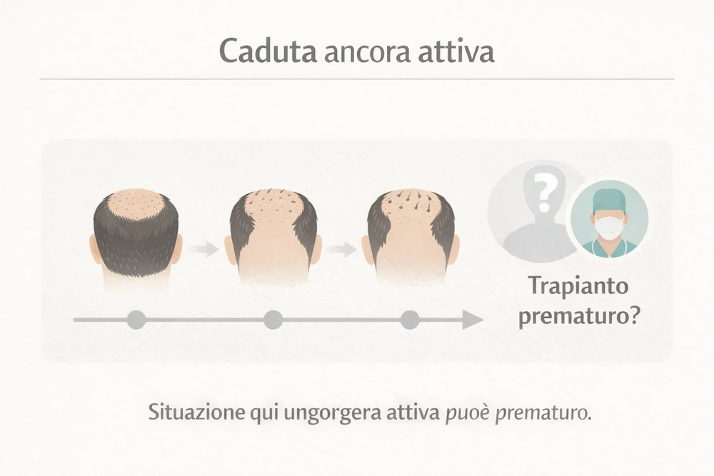 Caduta dei capelli ancora attiva: quando il trapianto può essere prematuro