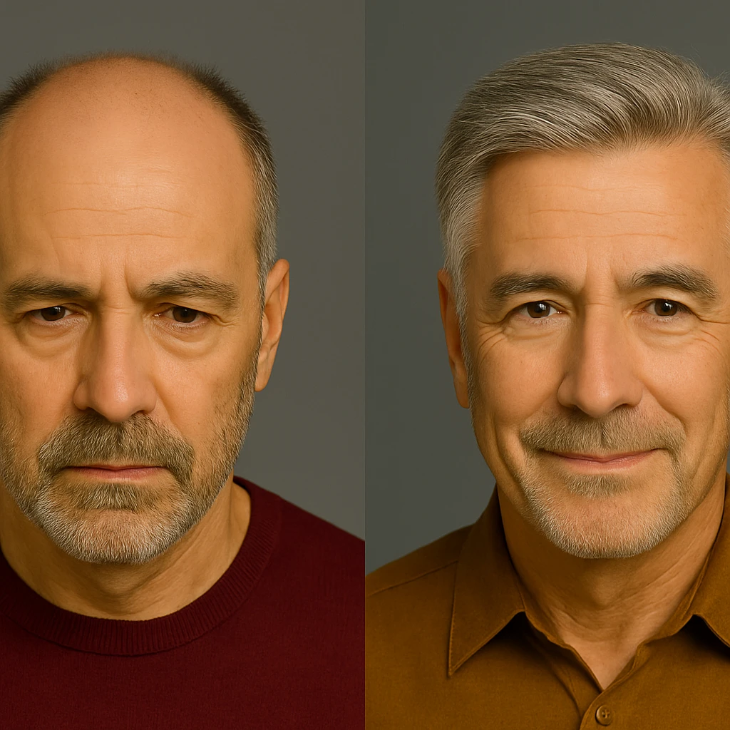 Prima e dopo trapianto di capelli con risultato più naturale e uniforme